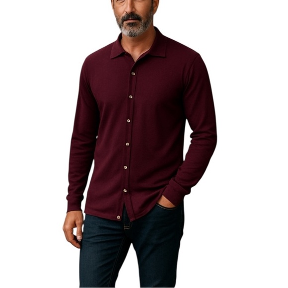 John Varvatos Luxe Wool Button Front Collared Sweater Cardigan Burgundy Size L - Picture 1 of 10